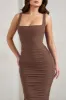 Lisbon | Chocolate Square Neck Ruched Midi Dress sold by Club L London