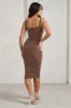 Lisbon | Chocolate Square Neck Ruched Midi Dress sold by Club L London