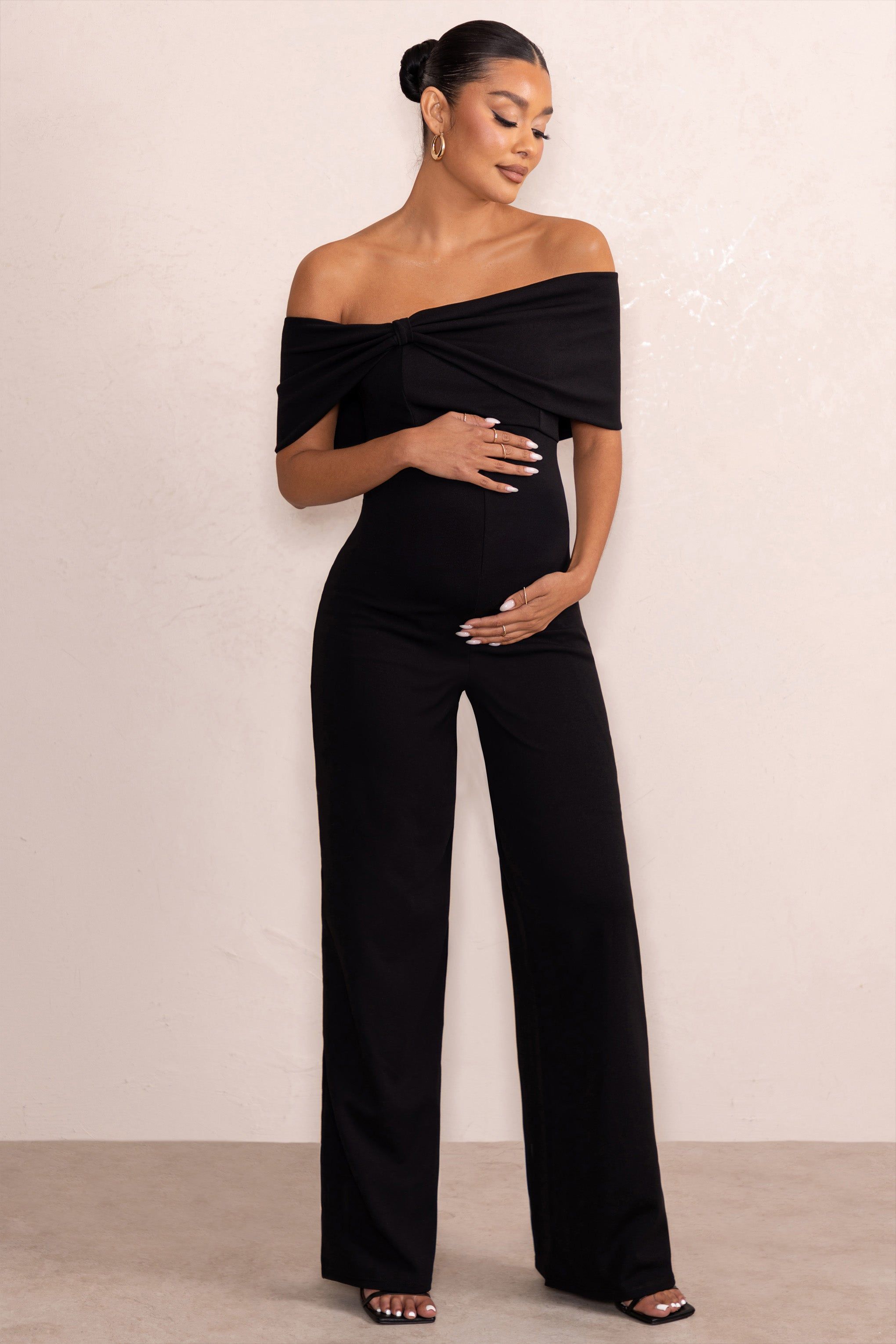 Meave | Black Bardot Bow Maternity Jumpsuit sold by Club L London product image thumbnail 4
