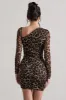 Aphrodite | Leopard Print Asymmetric Ruched Side Mini Dress sold by Club L London
