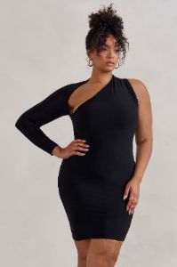 Siren | Black One Shoulder Bodycon Mini Dress sold by Club L London