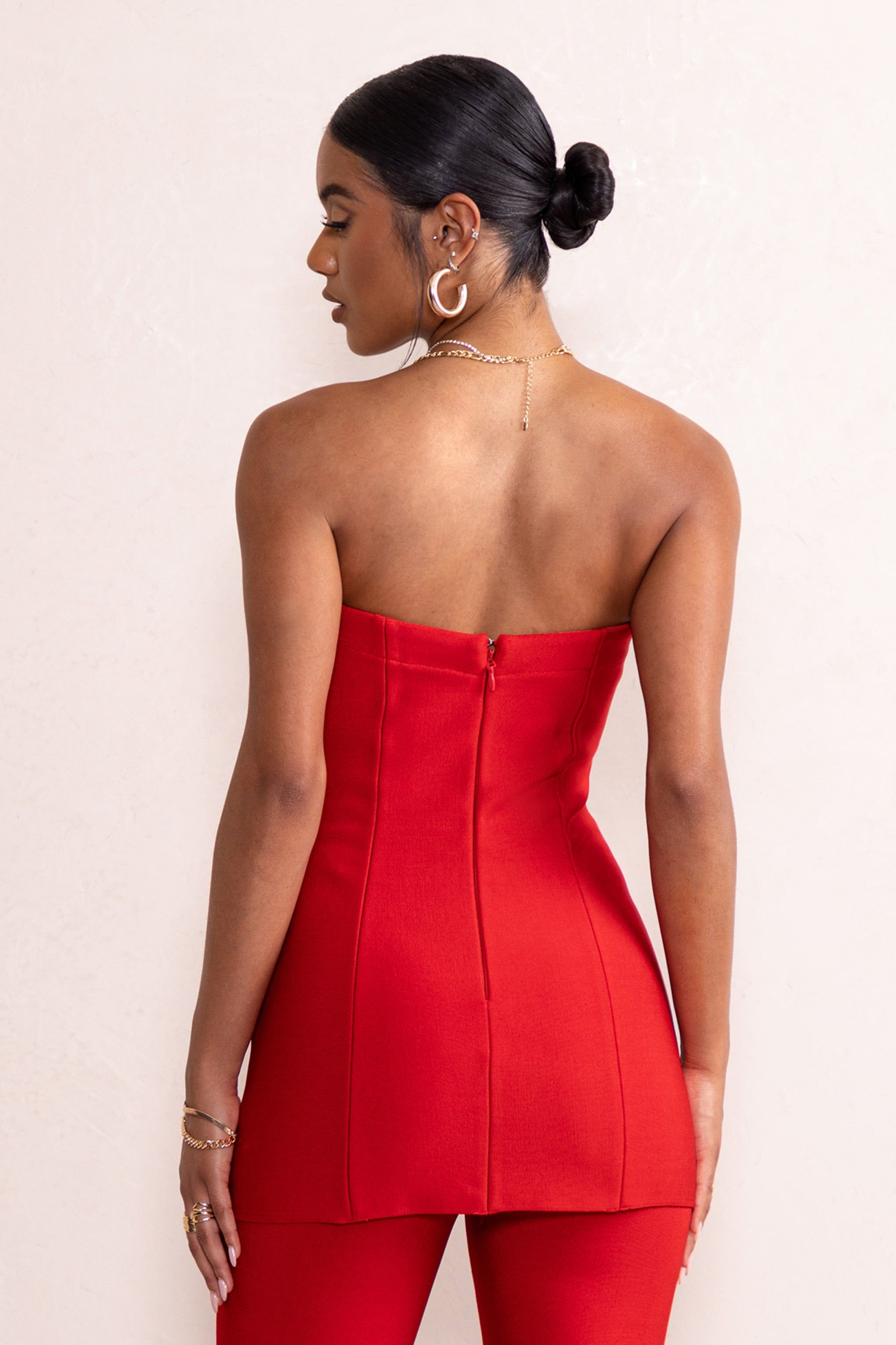 Rylee | Red Bandage Strapless Longline Top sold by Club L London product image thumbnail 2