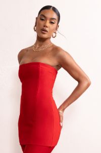 Rylee | Red Bandage Strapless Longline Top sold by Club L London