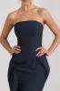 The Real Thing | Navy Strapless Draped Fishtail Maxi Dress sold by Club L London
