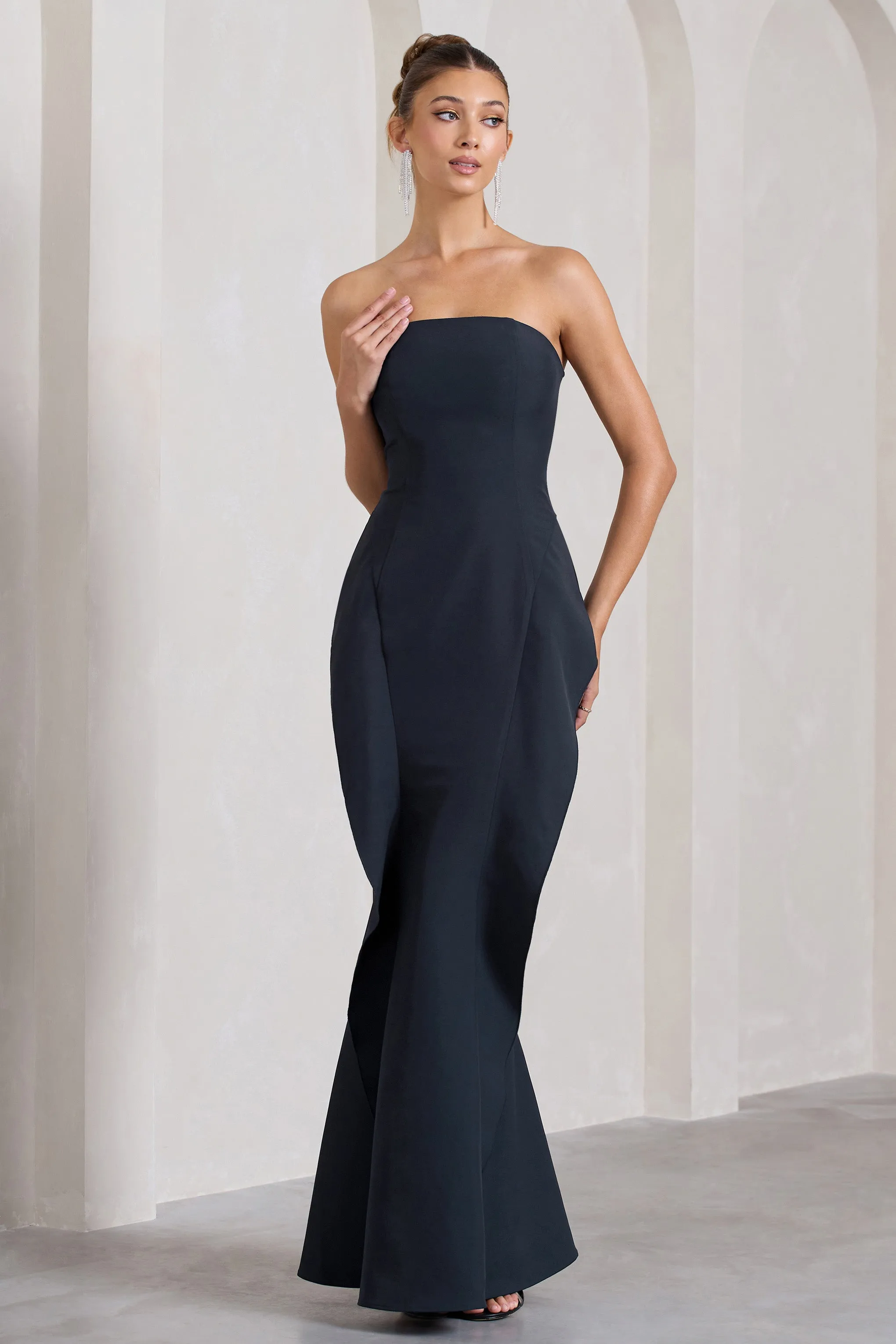 The Real Thing | Navy Strapless Draped Fishtail Maxi Dress sold by Club L London product image thumbnail 2