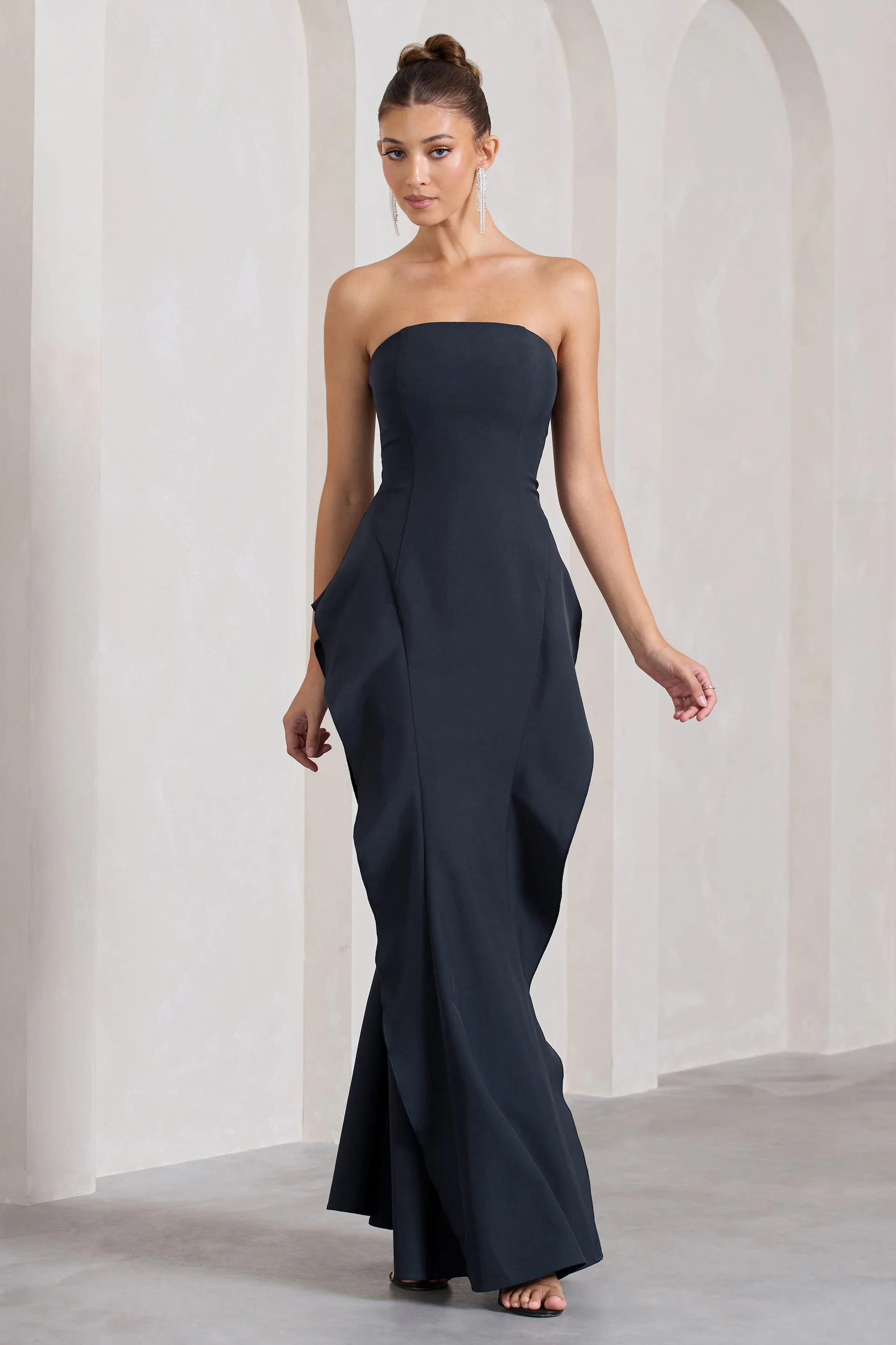 The Real Thing | Navy Strapless Draped Fishtail Maxi Dress sold by Club L London product image thumbnail 5