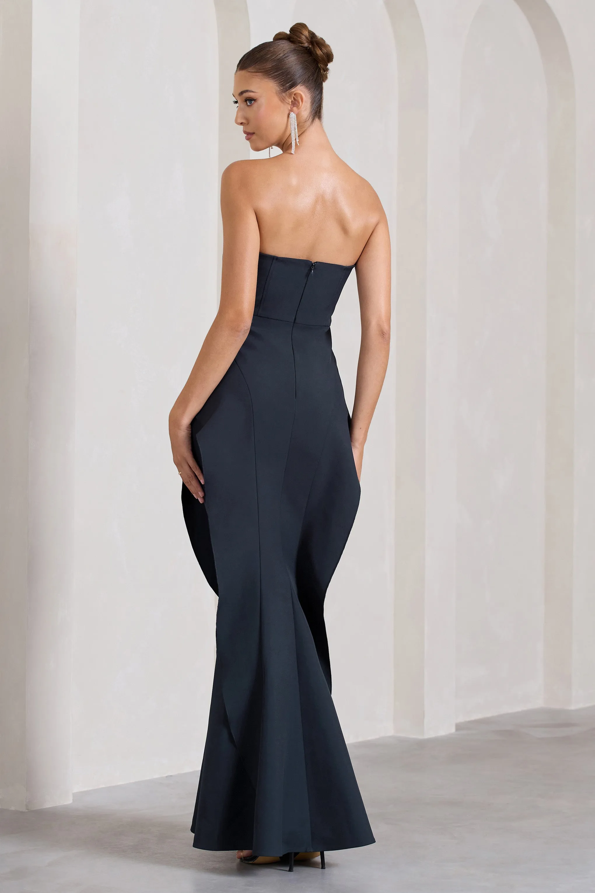 The Real Thing | Navy Strapless Draped Fishtail Maxi Dress sold by Club L London product image thumbnail 3