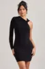 Fusion | Black Asymmetric Twisted Bodycon Mini Dress sold by Club L London