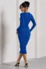 Emilie | Royal Blue Ruched Long-Sleeve Midi Dress sold by Club L London
