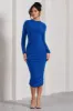 Emilie | Royal Blue Ruched Long-Sleeve Midi Dress sold by Club L London