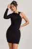 Fusion | Black Asymmetric Twisted Bodycon Mini Dress sold by Club L London