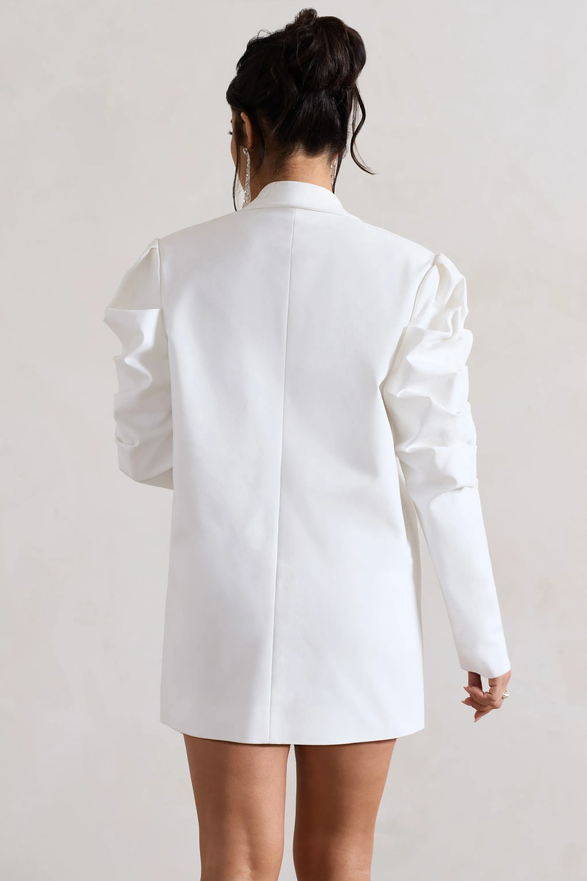 Metropolitan | White Cotton Oversized Blazer Mini Dress With Puff Sleeves sold by Club L London product image thumbnail 2