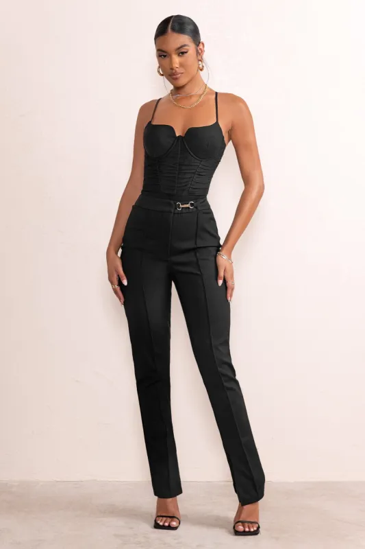 Safia | Black Square Neck Corset Mesh Bodysuit sold by Club L London