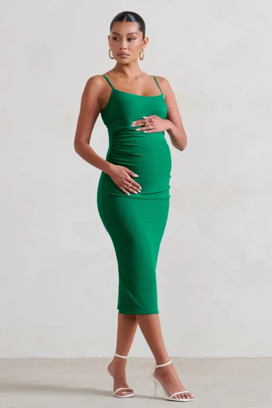 Raquel | Green Maternity Cami Midi Dress With Split sold by Club L London