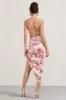 Risk It All | Blush Pink Floral Print Satin Cowl Asymmetric Midi Dress sold by Club L London