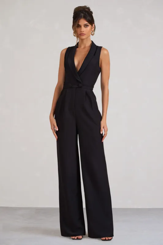 Endure | Tall Black Tailored Sleeveless Wide-Leg Jumpsuit sold by Club L London