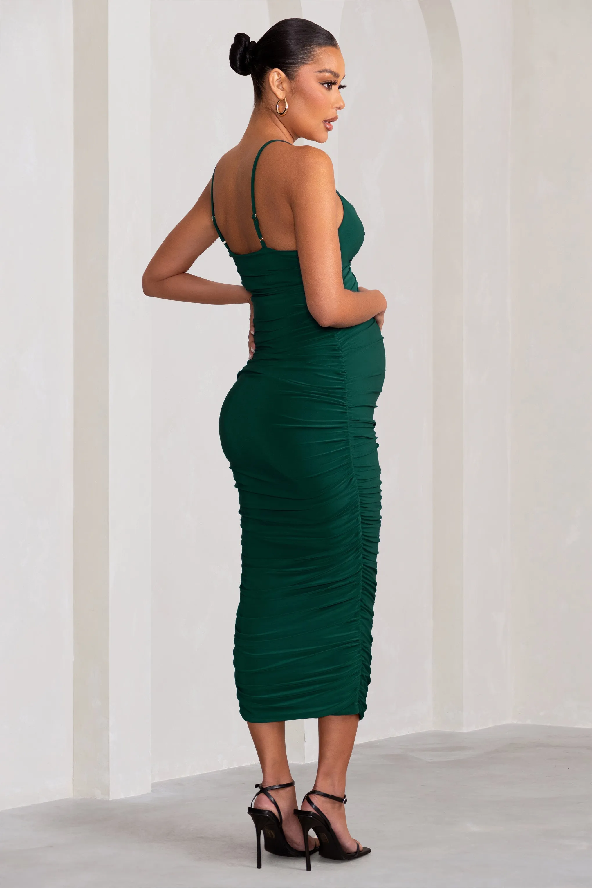 Desired | Bottle Green Maternity Cami Midi Dress with Twist Plunge sold by Club L London product image thumbnail 2