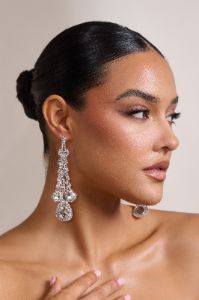 Tulip | Silver Diamante Drop Earrings sold by Club L London