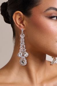 Tulip | Silver Diamante Drop Earrings sold by Club L London