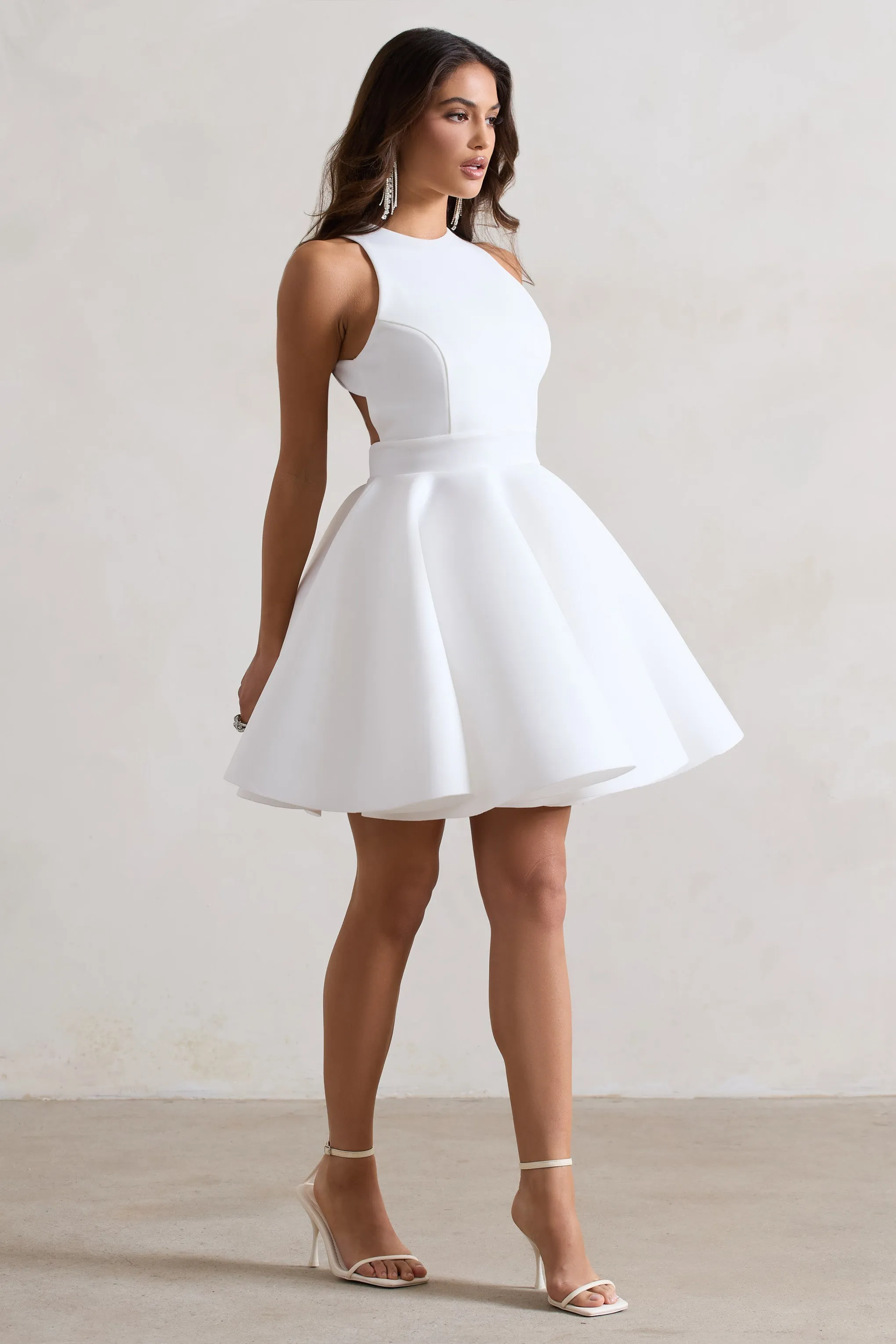 Waverly | White Racer-Neck Sleeveless Skater Mini Dress sold by Club L London product image thumbnail 5