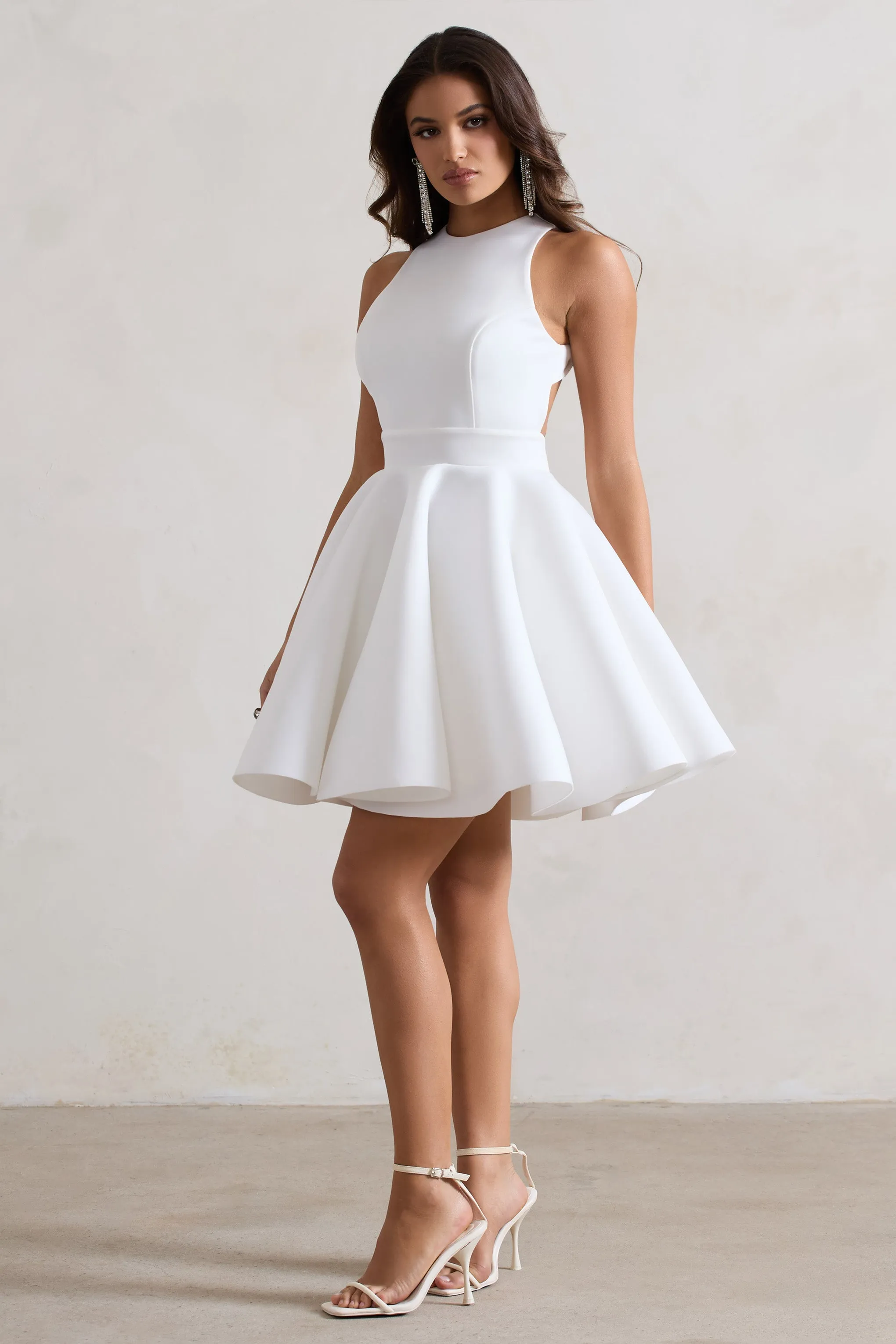Waverly | White Racer-Neck Sleeveless Skater Mini Dress sold by Club L London product image thumbnail 4