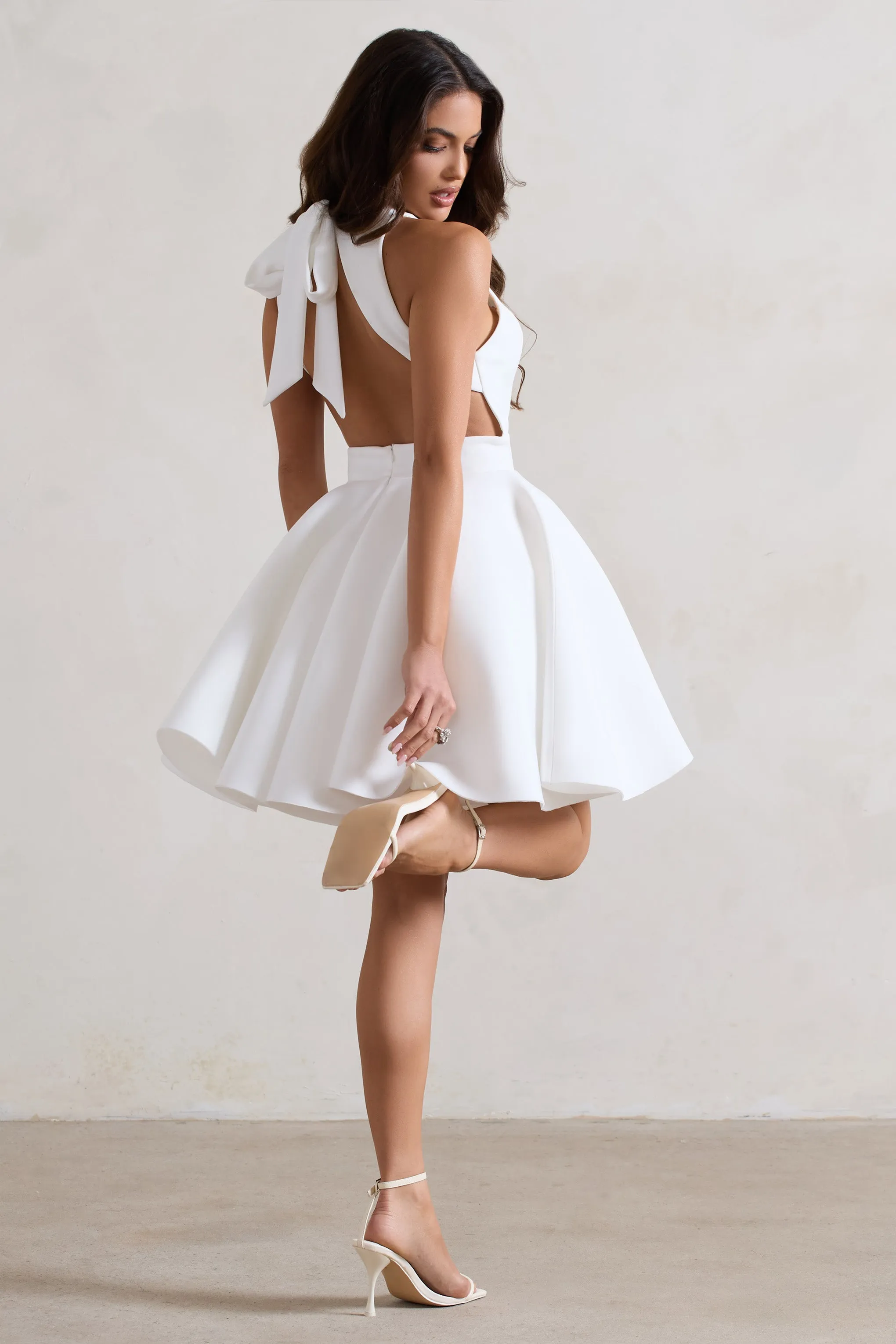 Waverly | White Racer-Neck Sleeveless Skater Mini Dress sold by Club L London product image thumbnail 2