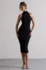 Sidnie | Black Ruched Bodycon High-Neck Midi Dress sold by Club L London