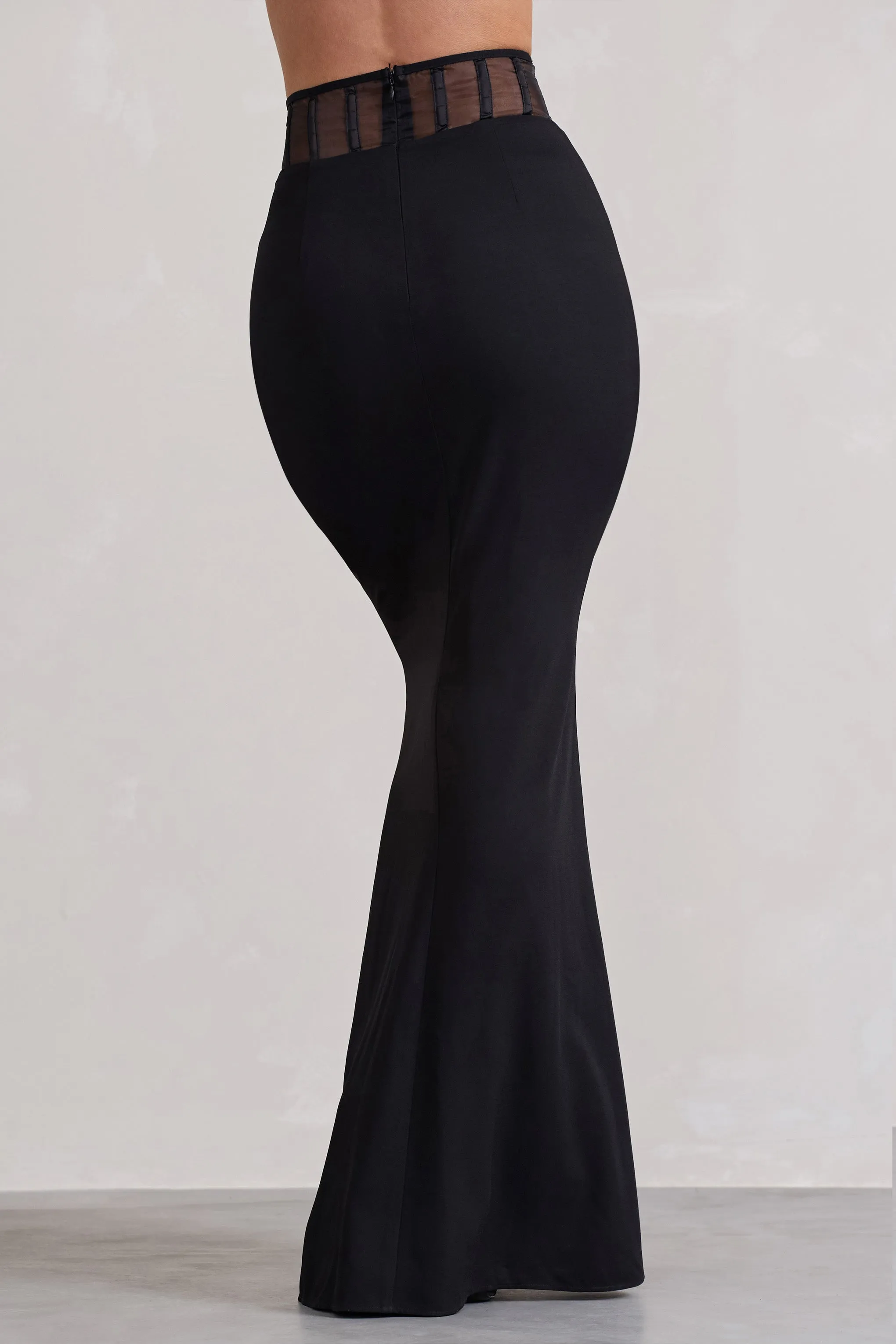 Ivanna | Black High Waist Maxi Skirt With Mesh Corset sold by Club L London product image thumbnail 4