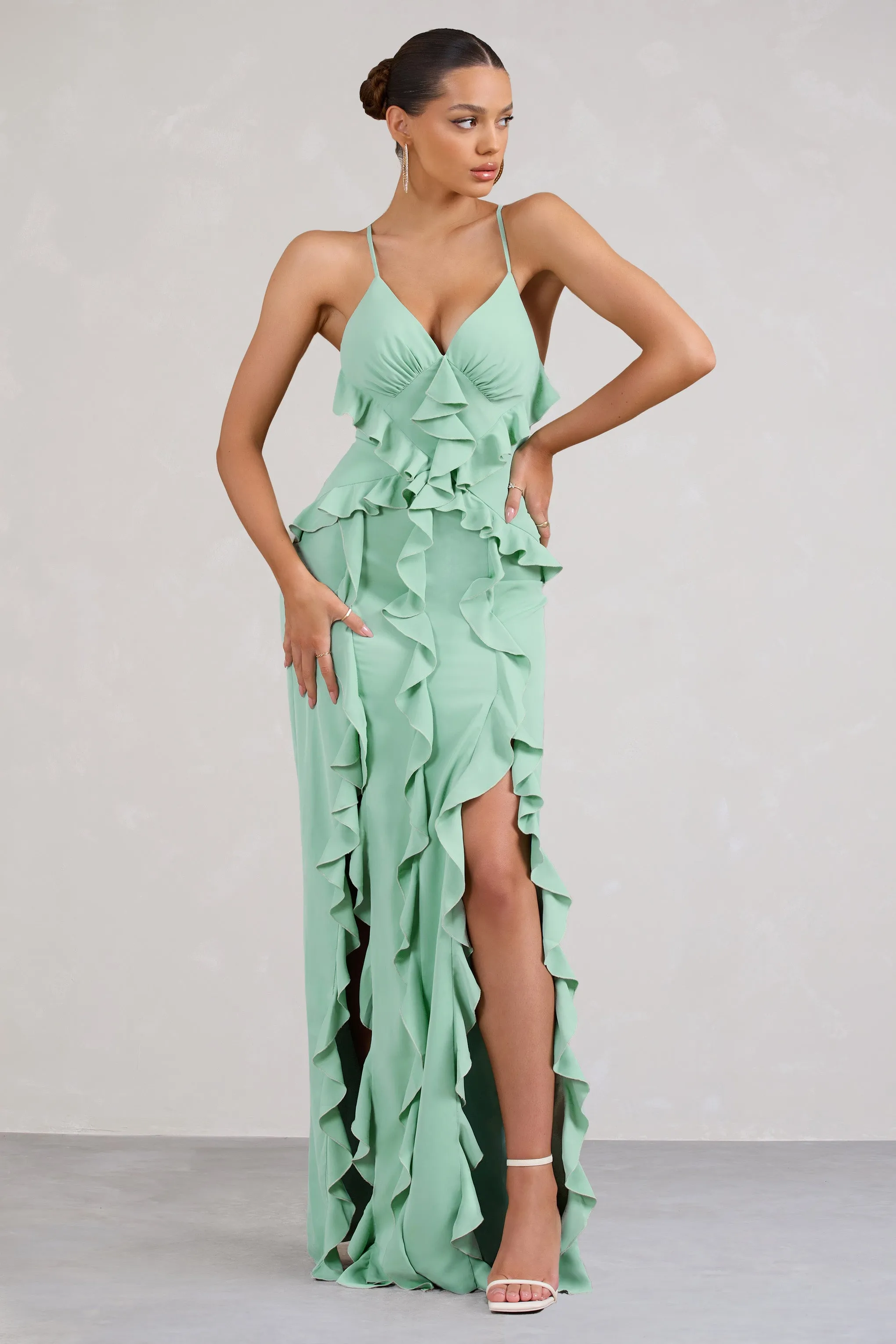 Syrah | Mint Green Chiffon Ruffle Cami Maxi Dress sold by Club L London product image thumbnail 3