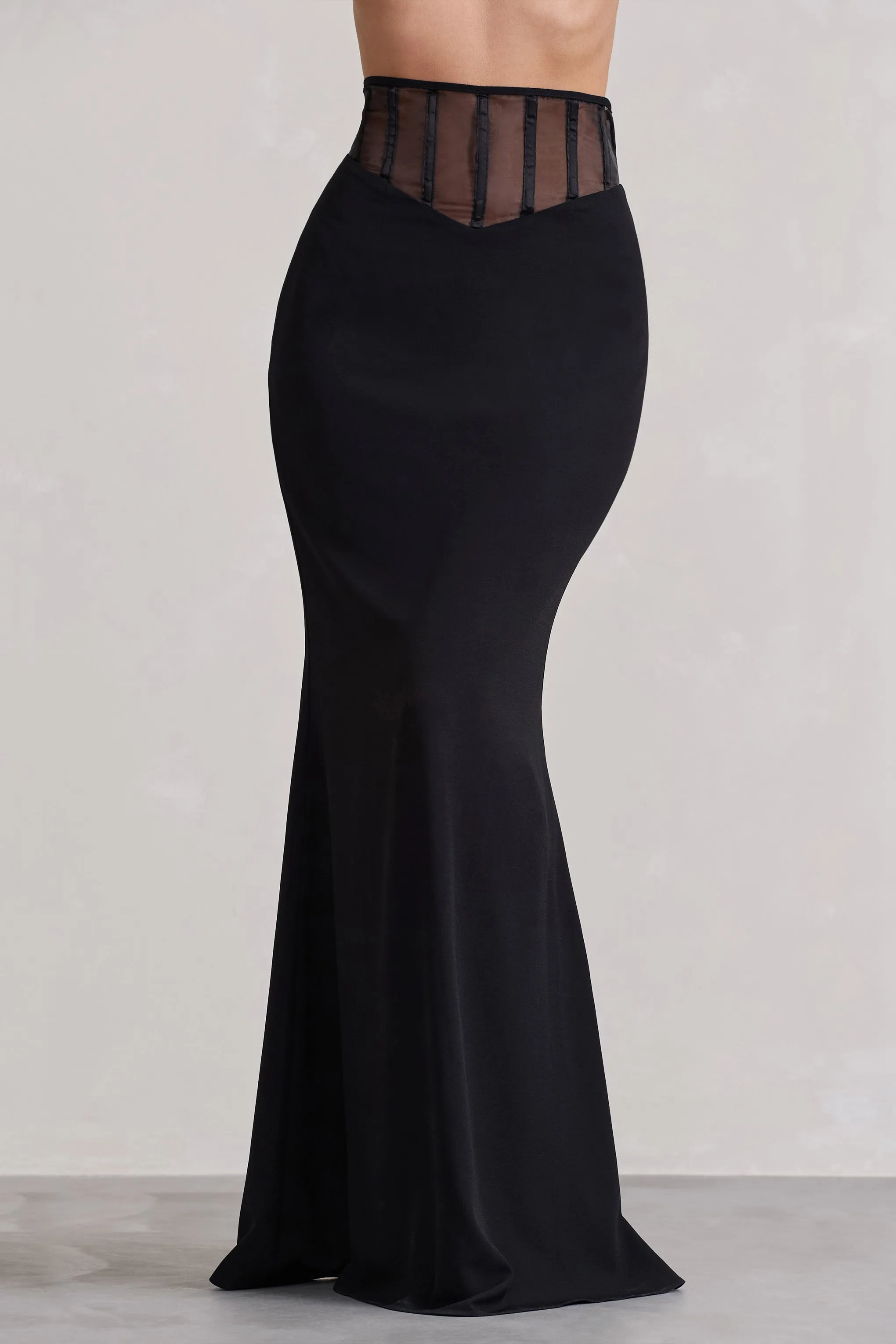 Ivanna | Black High Waist Maxi Skirt With Mesh Corset sold by Club L London product image thumbnail 3