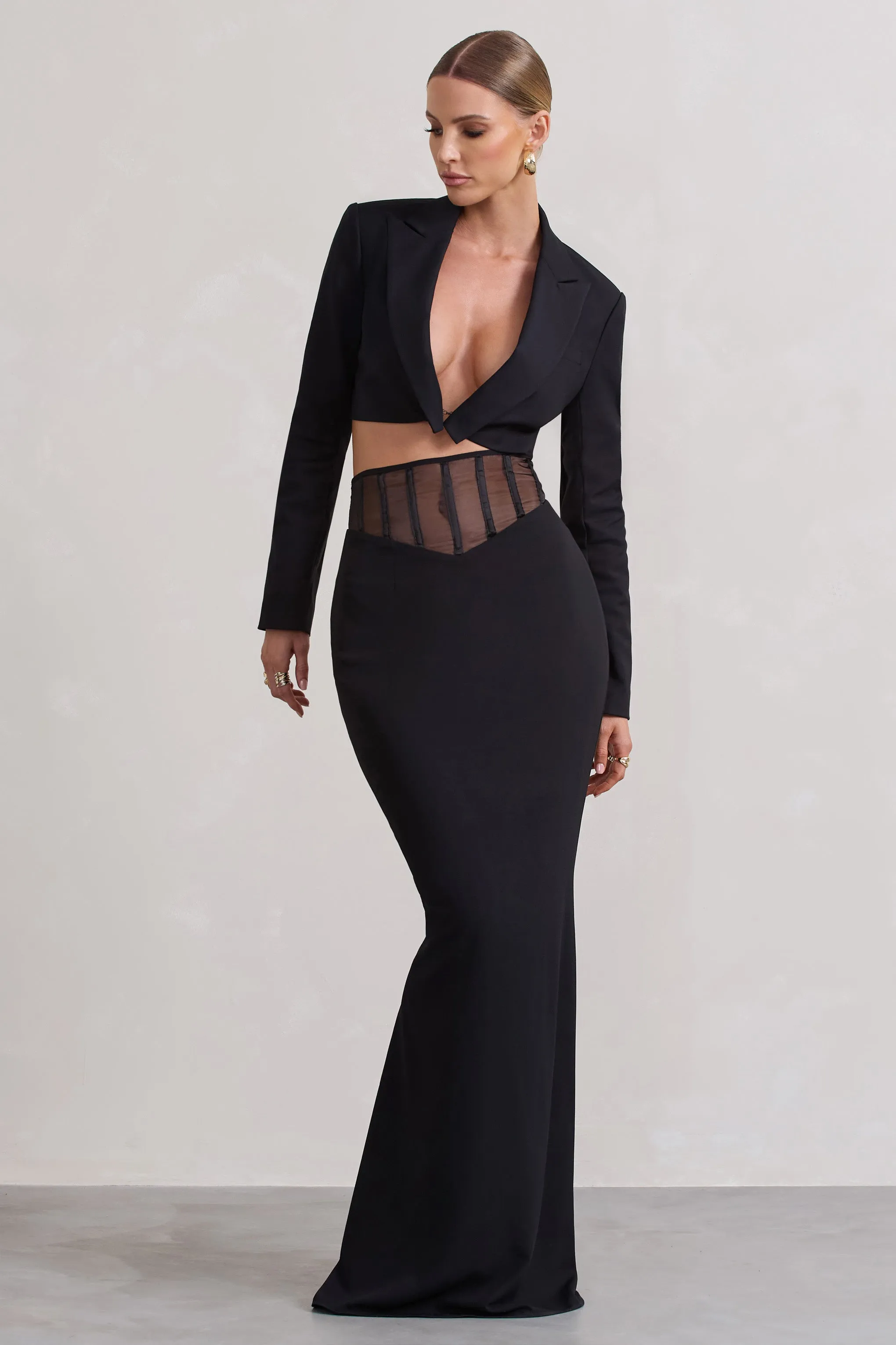 Ivanna | Black High Waist Maxi Skirt With Mesh Corset sold by Club L London product image thumbnail 5