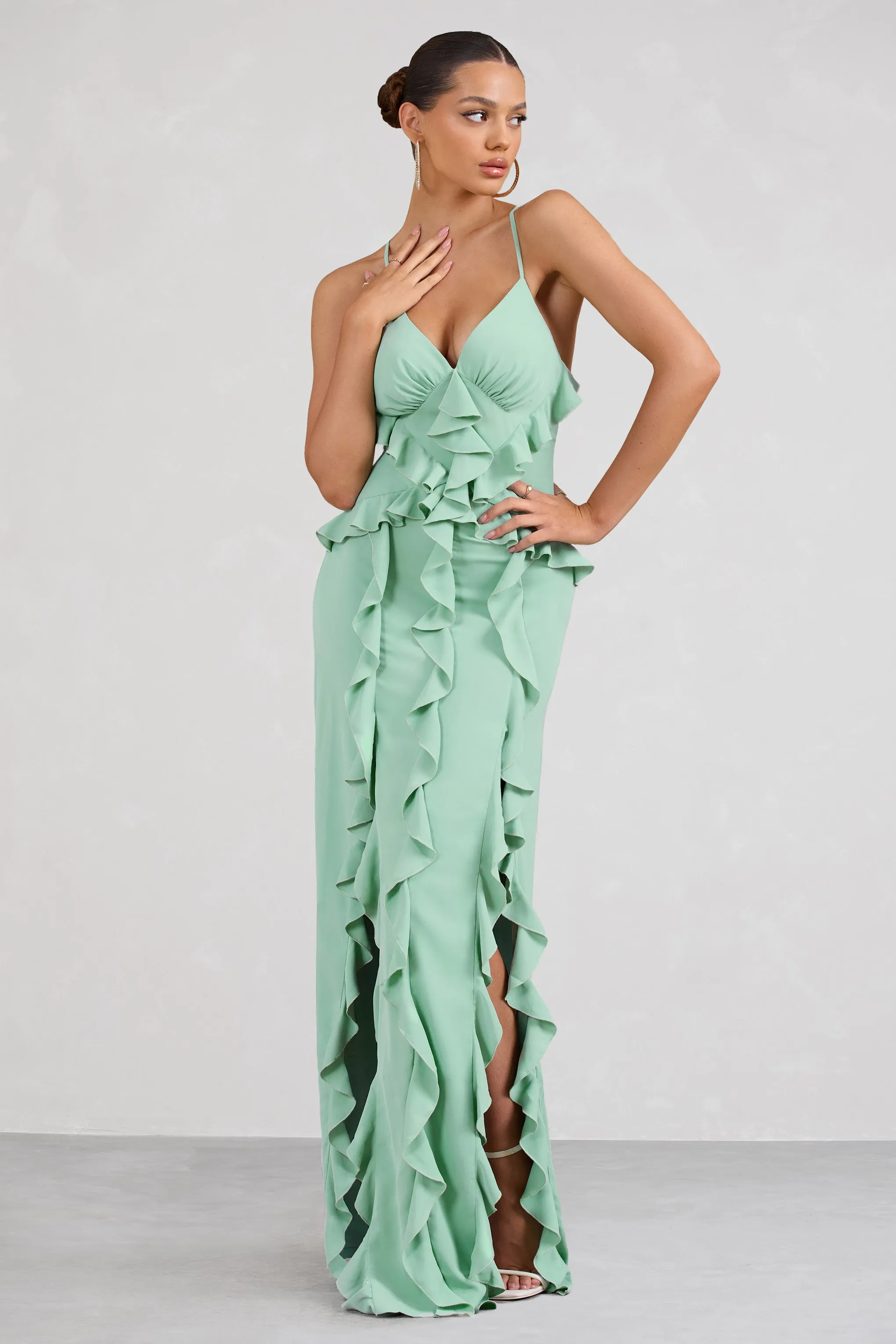 Syrah | Mint Green Chiffon Ruffle Cami Maxi Dress sold by Club L London product image thumbnail 4