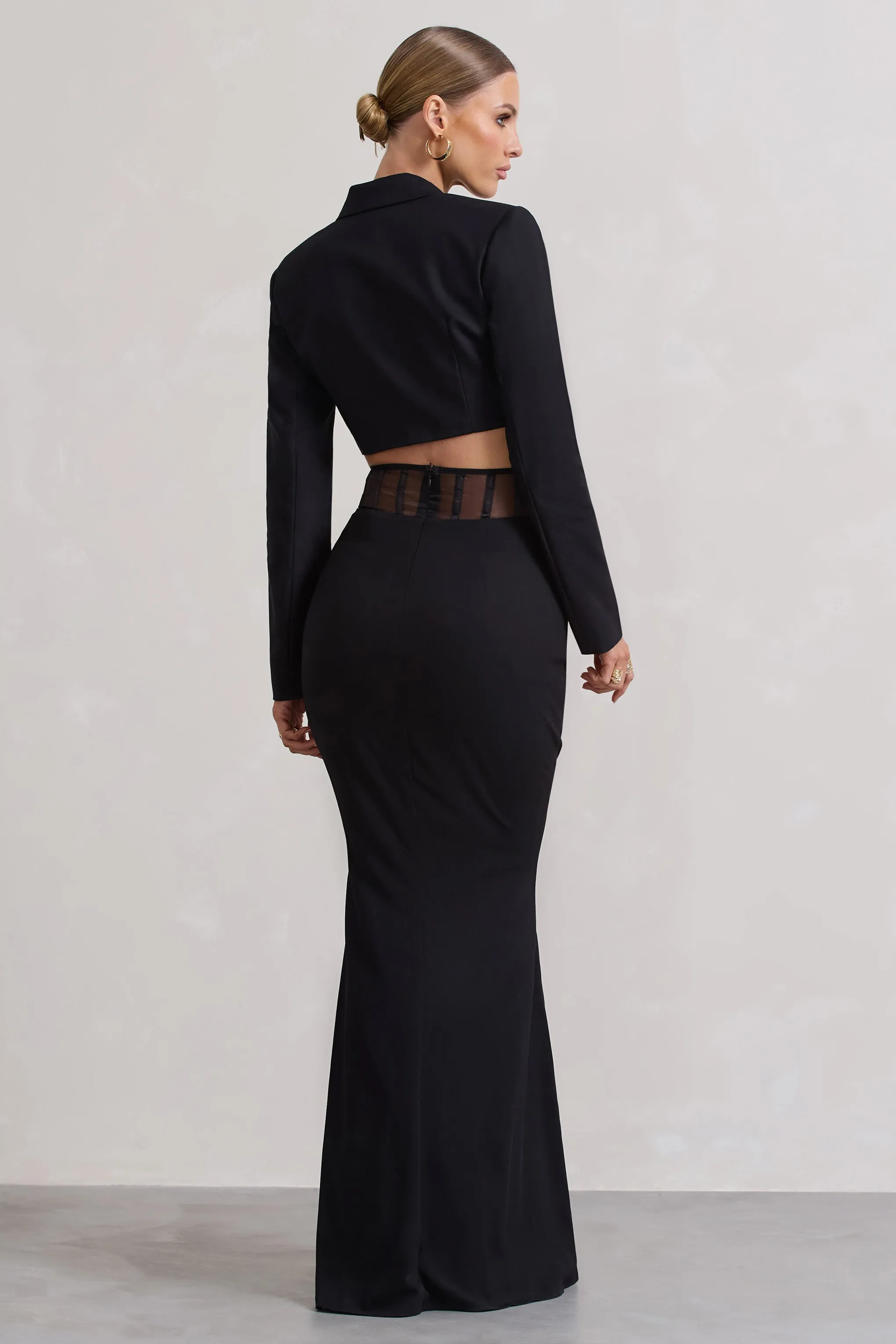 Ivanna | Black High Waist Maxi Skirt With Mesh Corset sold by Club L London product image thumbnail 2