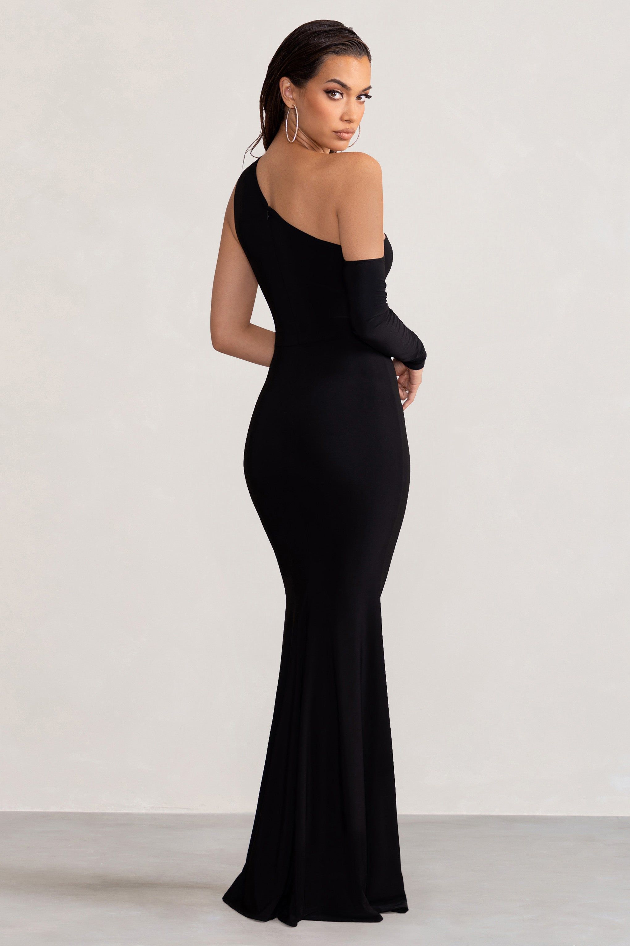 Baylor | Black One Shoulder Asymmetric Maxi Dress sold by Club L London product image thumbnail 2