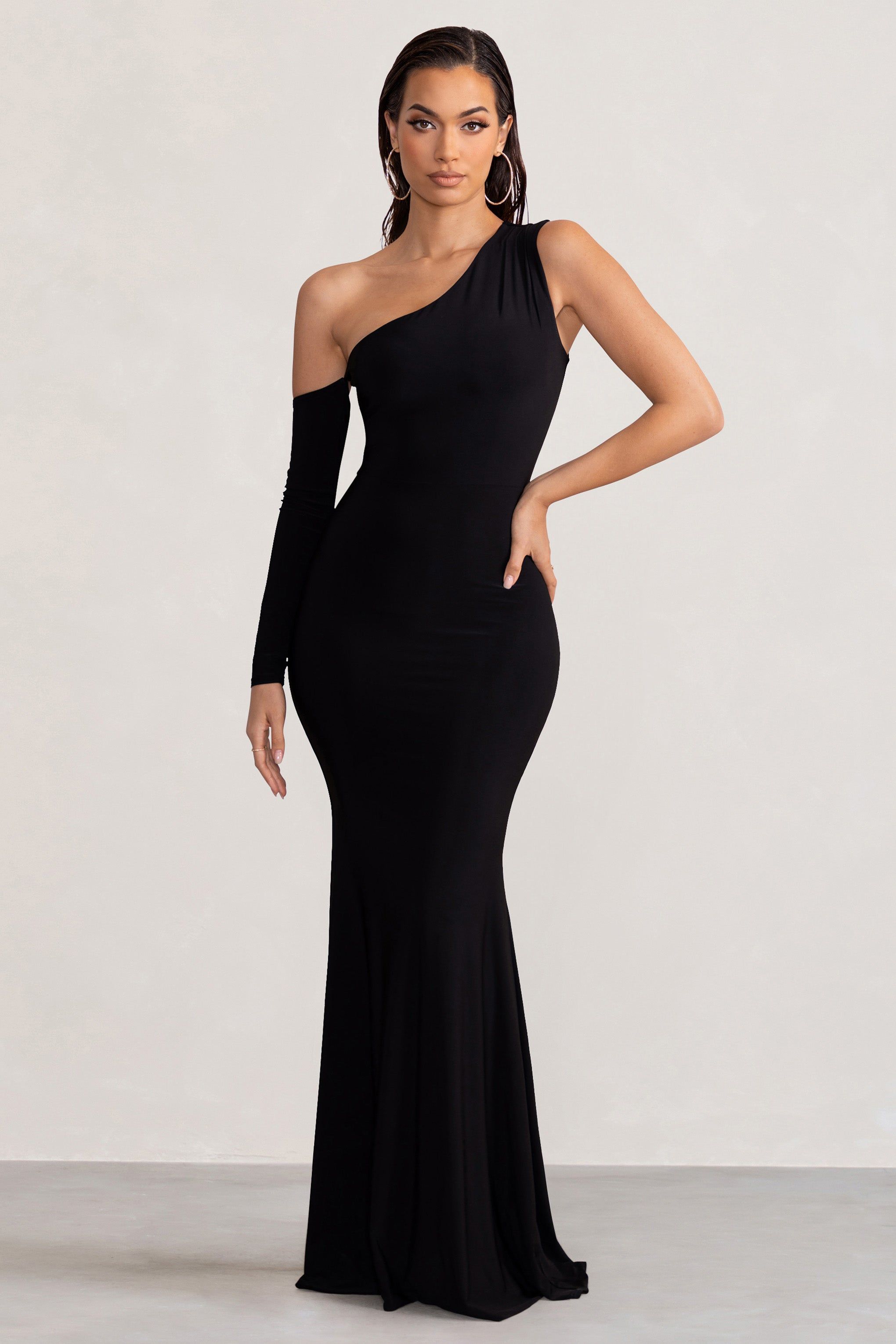 Baylor | Black One Shoulder Asymmetric Maxi Dress sold by Club L London product image thumbnail 4