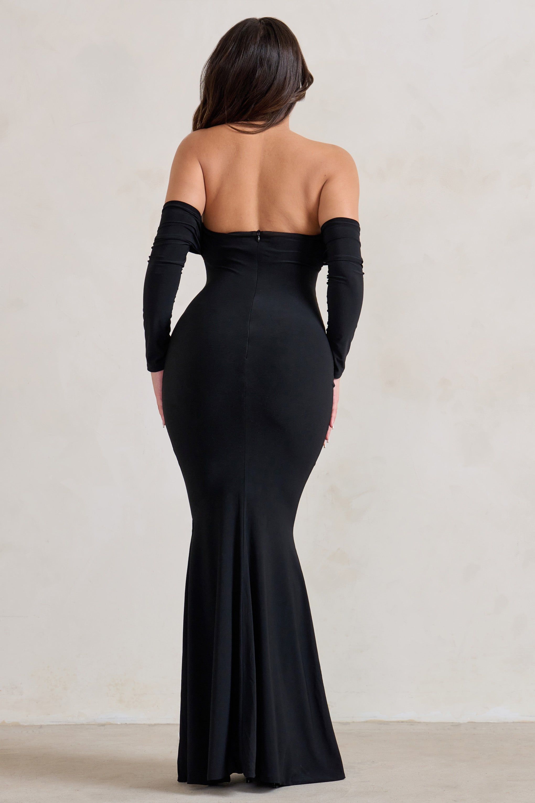 Midnight | Black Draped Long Sleeve Maxi Dress sold by Club L London product image thumbnail 2