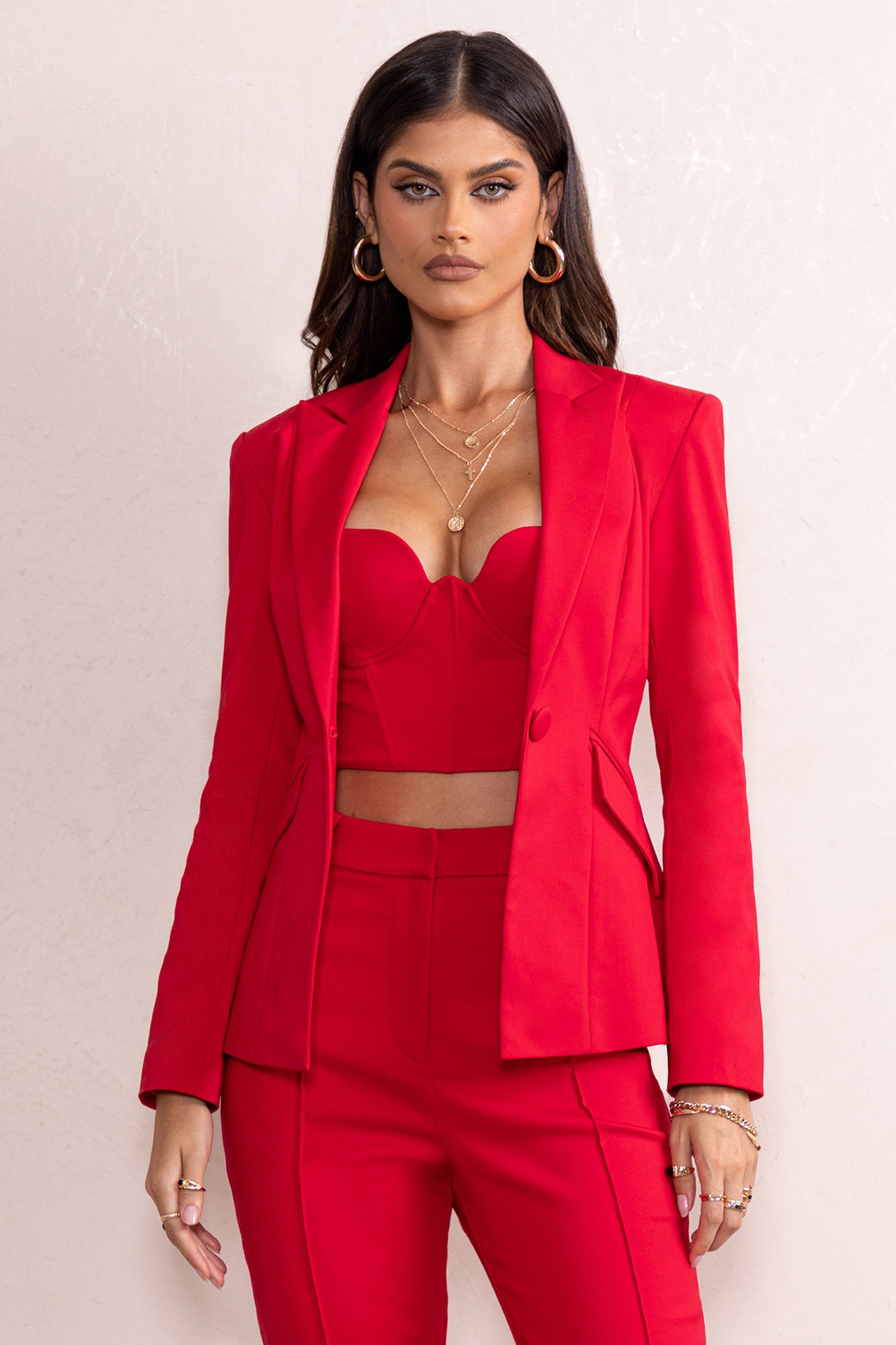 Dahlia | Red Cupped Corset Tailored Bralette sold by Club L London product image thumbnail 3