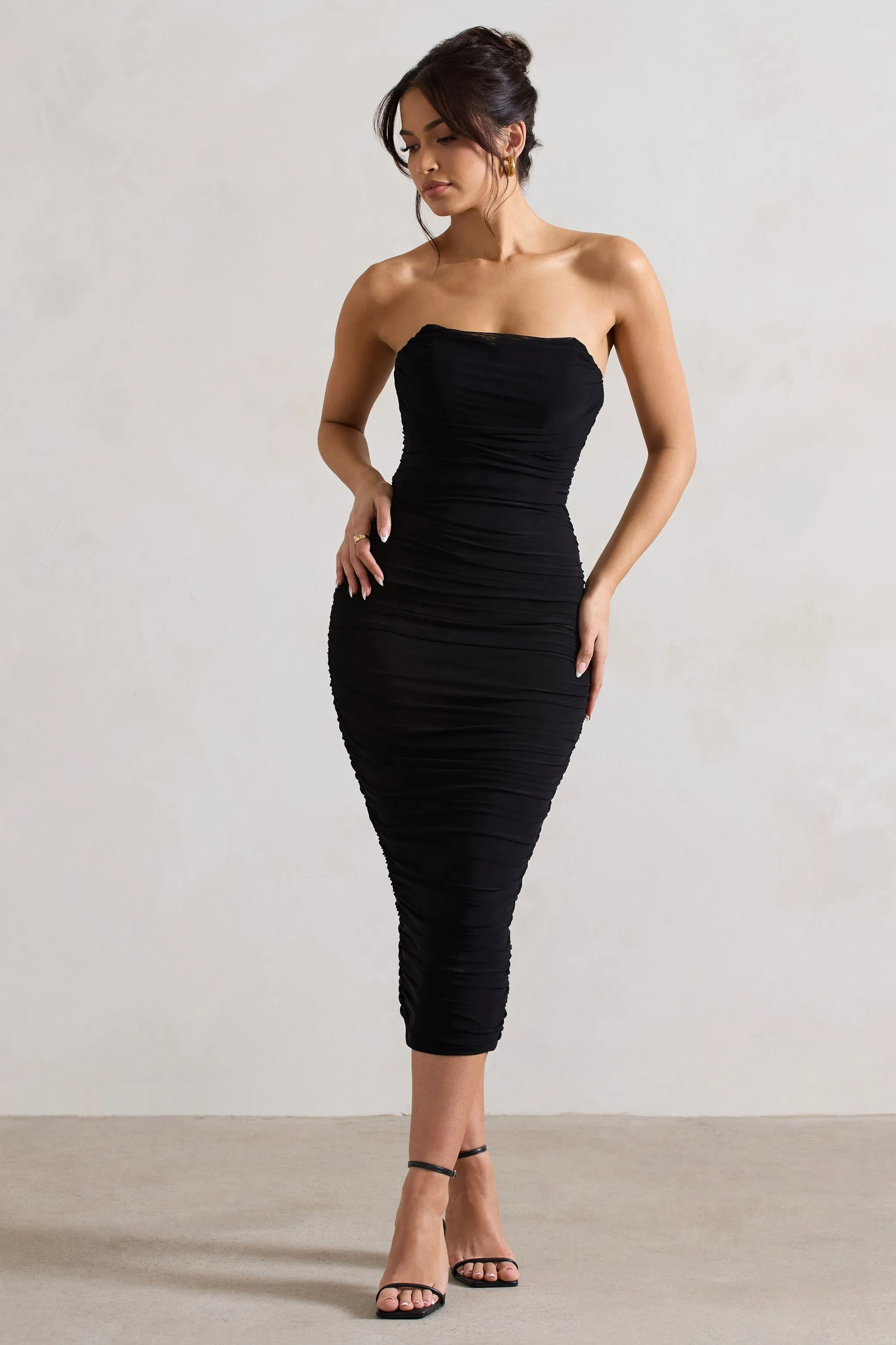 Nylah | Black Ruched Corset Bodycon Midi Dress sold by Club L London product image thumbnail 4