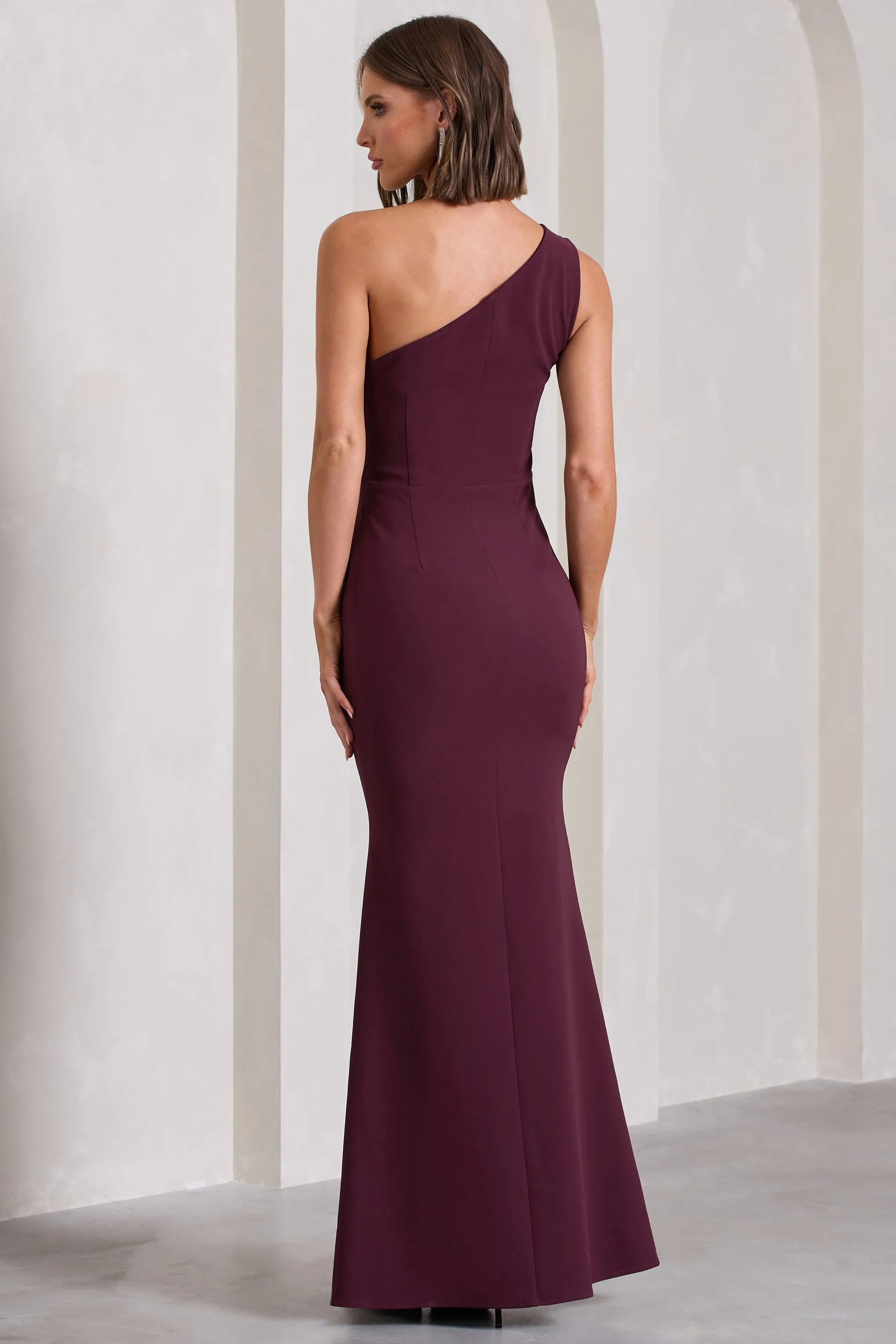 Michelle | Burgundy One-Shoulder Gathered Maxi Dress sold by Club L London product image thumbnail 2