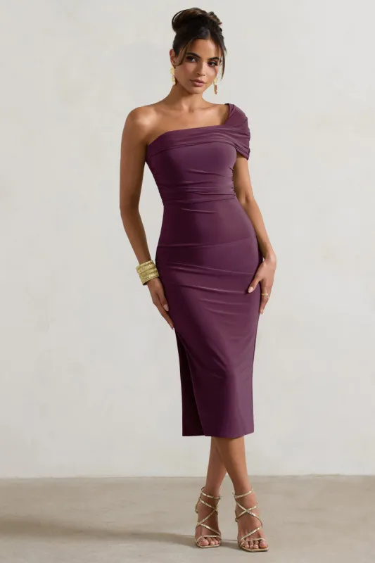 Hawaii | Port Asymmetric One-Shoulder Split Midi Dress sold by Club L London