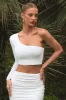 Step Up | White Asymmetric One Shoulder Long Sleeve Crop Top sold by Club L London