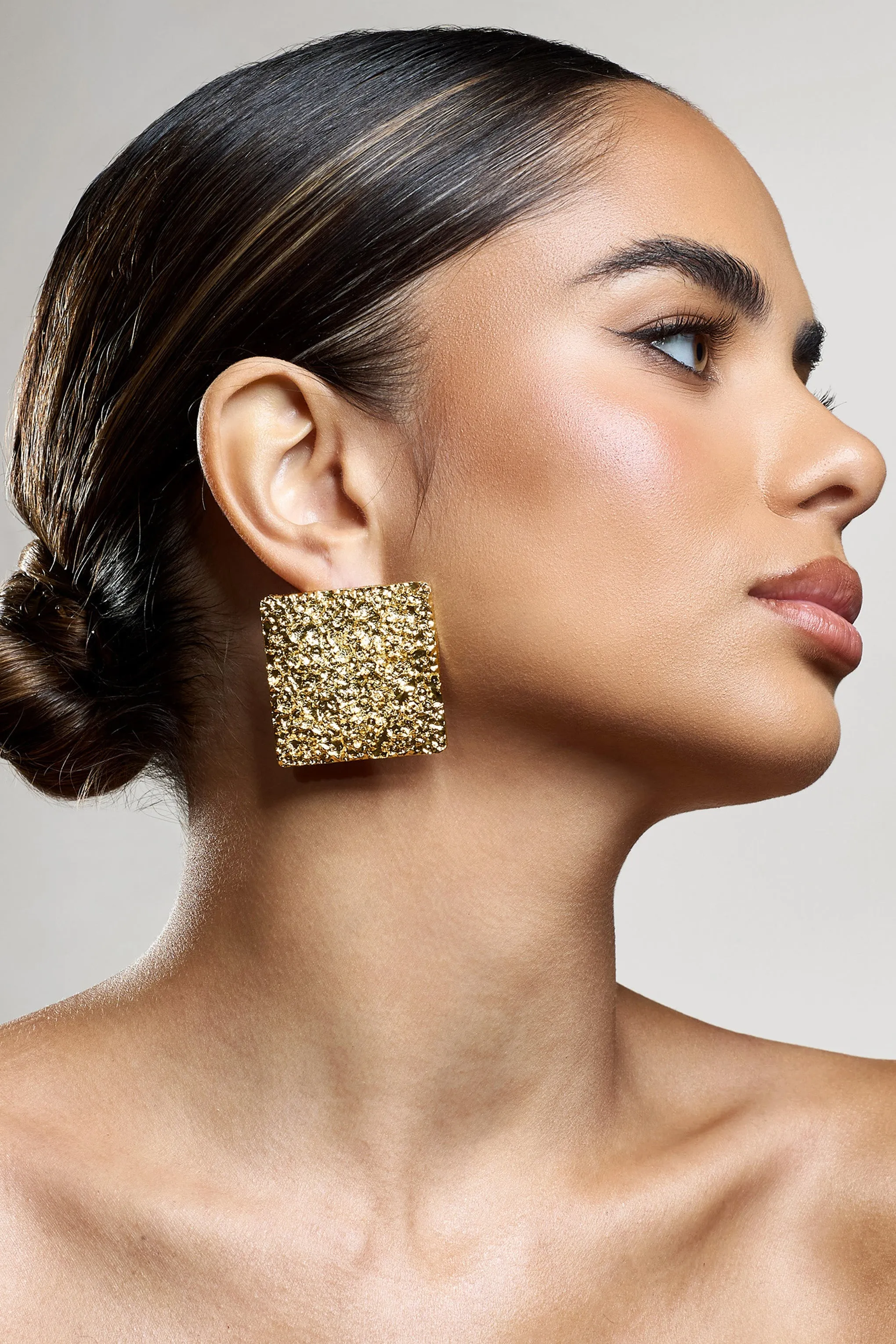 Pixel | Gold Square Hammered Earrings sold by Club L London product image thumbnail 2