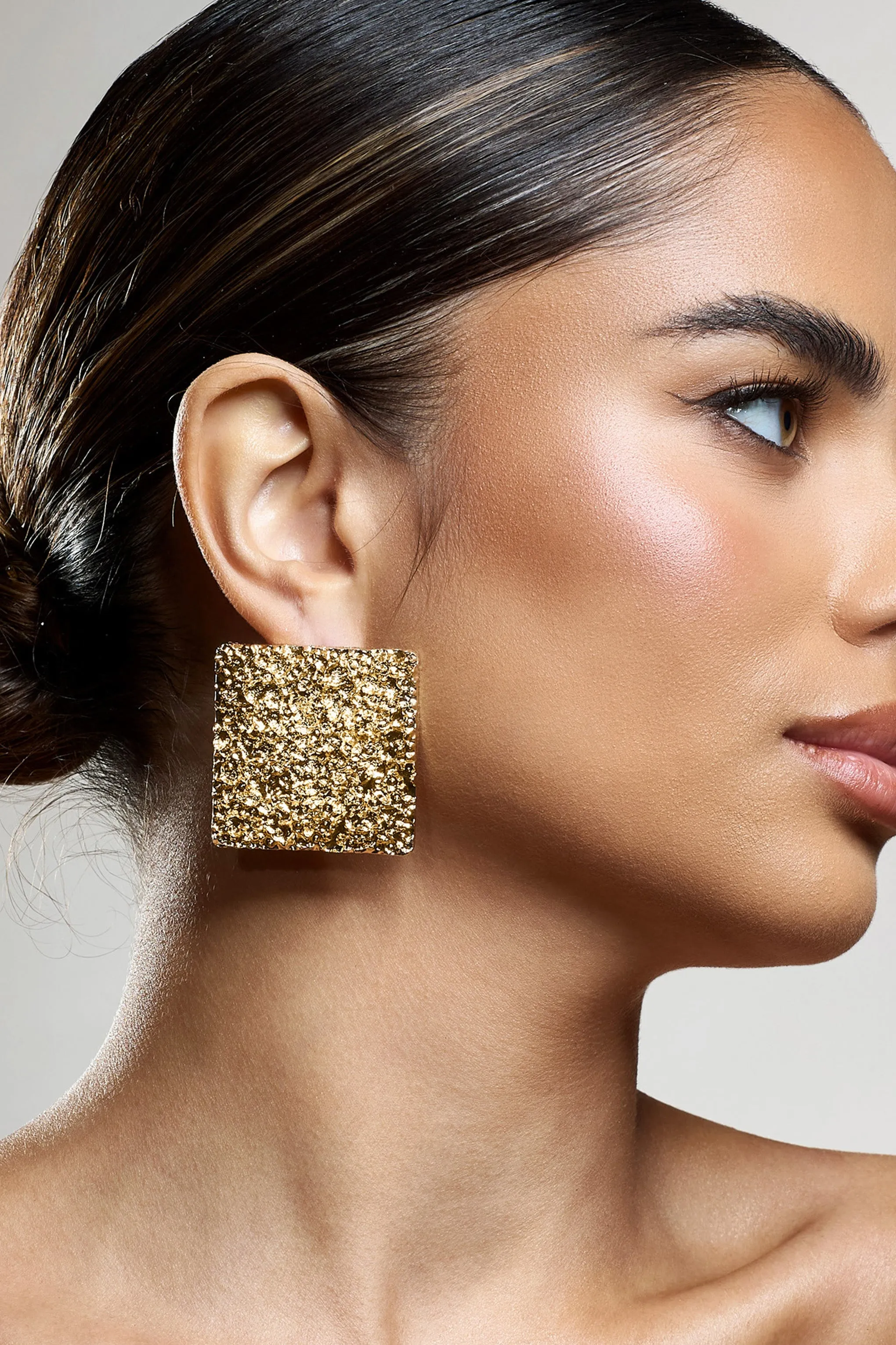 Pixel | Gold Square Hammered Earrings sold by Club L London product image thumbnail 4