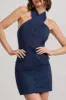 Dani | Navy Halter Neck Tailored Buttoned Bodycon Mini Dress sold by Club L London