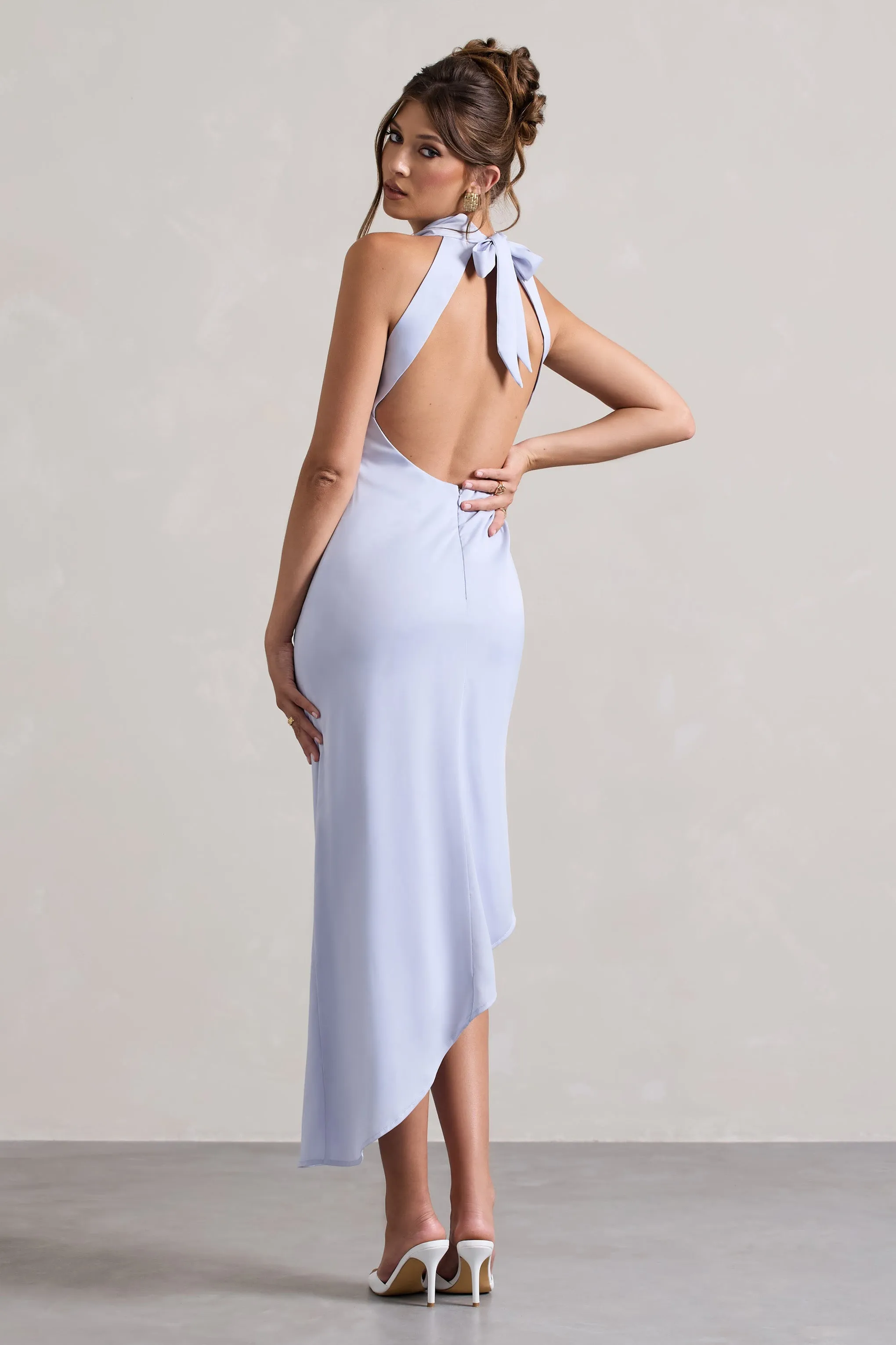 Sophina | Sky Blue Satin Cowl-Neck Asymmetric Midi Dress sold by Club L London product image thumbnail 2