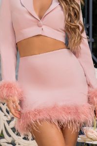 Entice | Pink Feather Trim Mini Skirt sold by Club L London