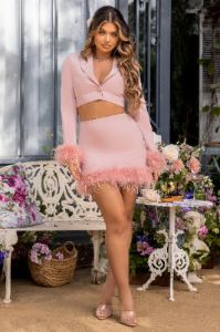 Entice | Pink Feather Trim Mini Skirt sold by Club L London