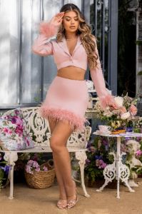 Entice | Pink Feather Trim Mini Skirt sold by Club L London