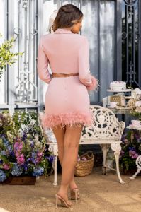 Entice | Pink Feather Trim Mini Skirt sold by Club L London