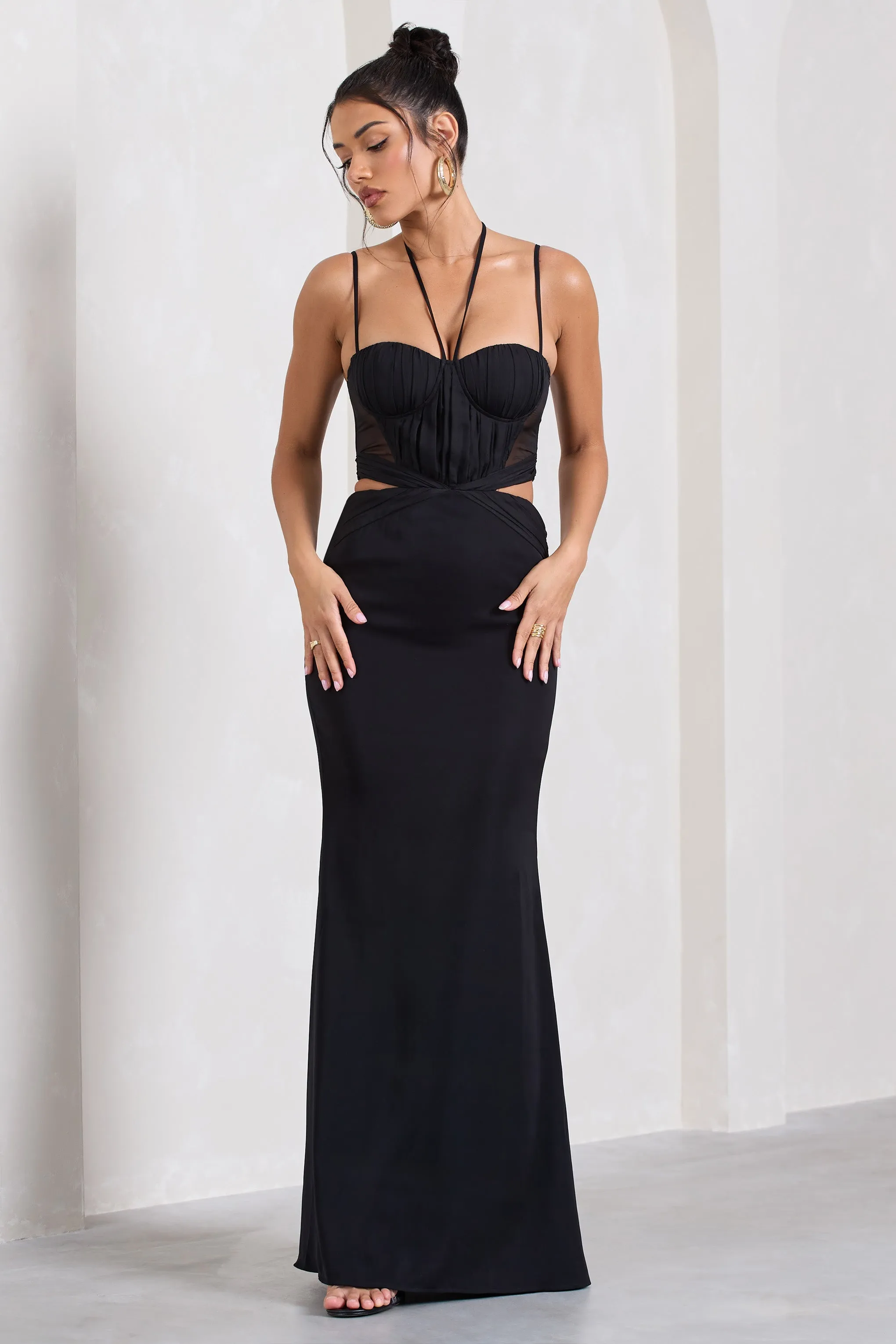 Stardom | Black Chiffon Strappy Sweetheart Cut-Out Maxi Dress sold by Club L London product image thumbnail 4